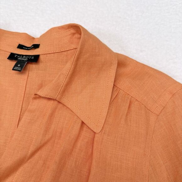 Talbots Linen Top Size 6 Orange Button Front Summer Thin Knit Beach 3/4 Sleeves - Picture 4 of 9